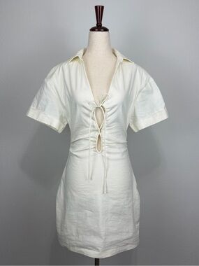Zara Soft Ivory Linen Blend Dress